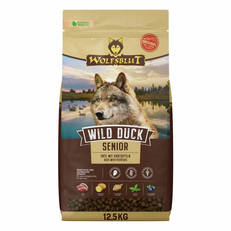 Online Kaufen Sparpaket WOLFSBLUT Wild Duck Senior Entenfleisch mit Kartoffeln 2x12,5kg Hundetrockenfutter